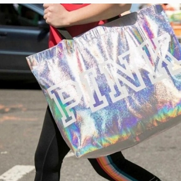 PINK Victoria's Secret Handbags - PINK VS Silver Iridescent Holographic Tote